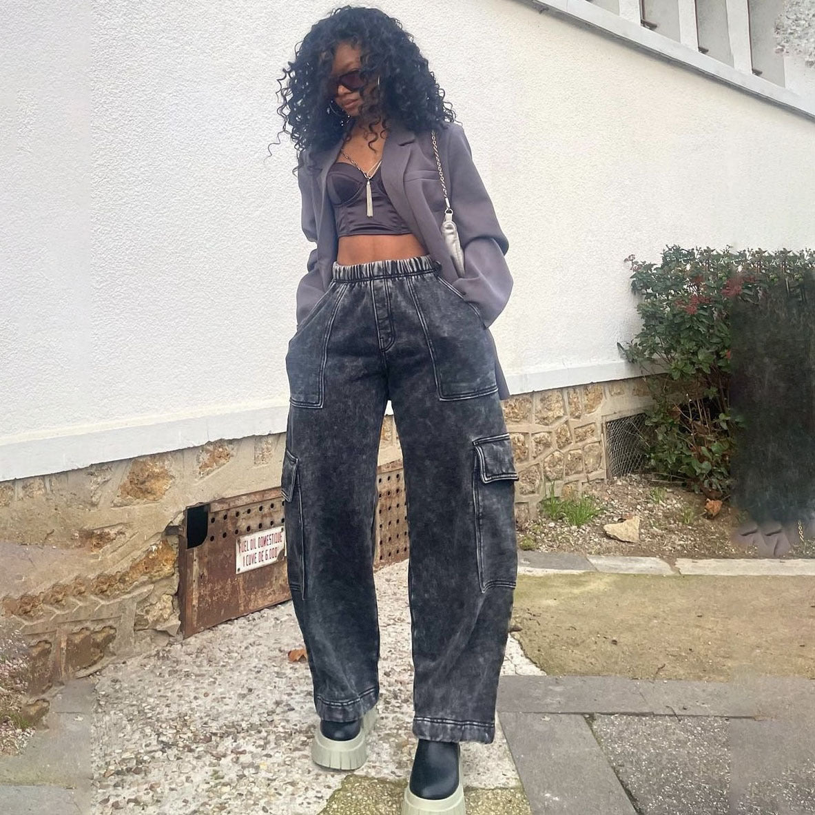 Damen Cargo-Jeans Weites Bein Norvielle