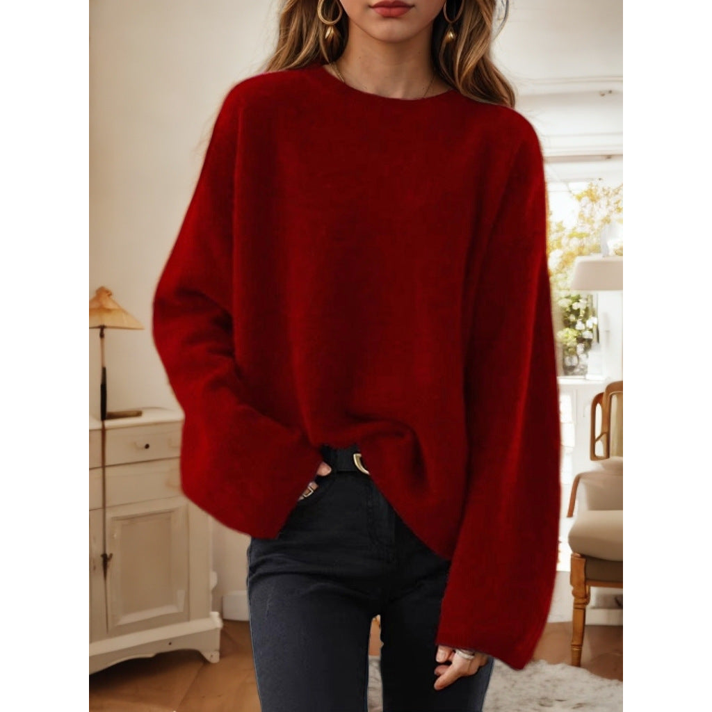Damen Strickpullover Bequem Lässiger Schnitt Weite Ärmel Norvielle