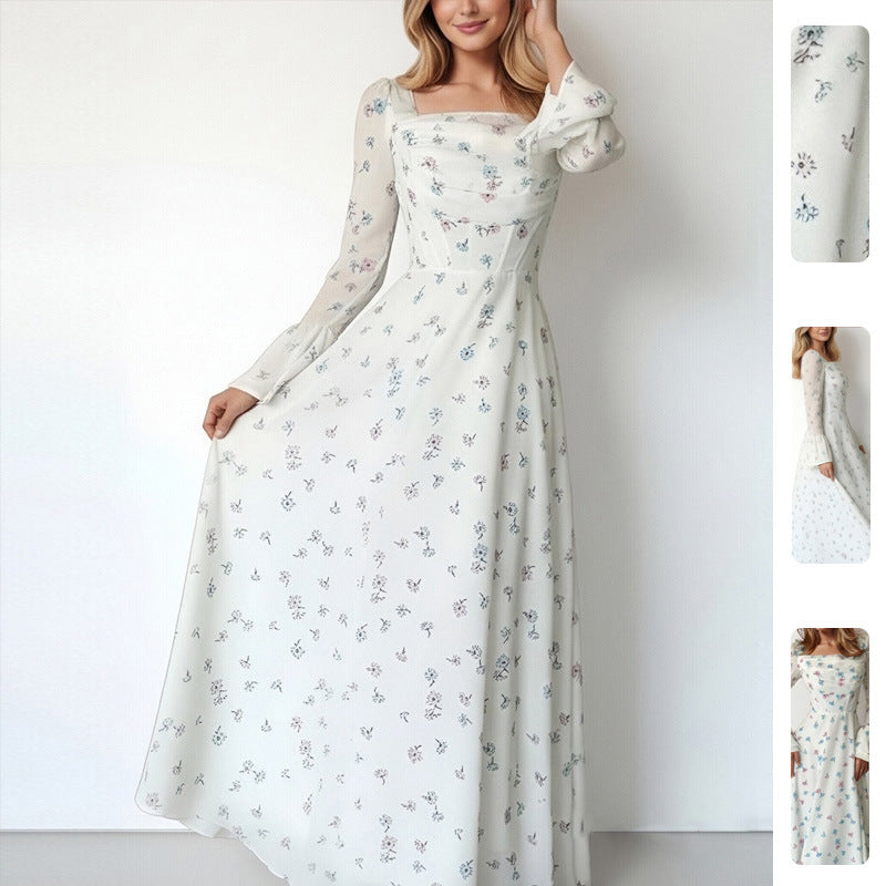 Damen Maxikleid mit Blumenapplikationen und Volumenärmeln Norvielle - Norvielle