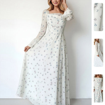 Damen Maxikleid mit Blumenapplikationen und Volumenärmeln Norvielle - Norvielle