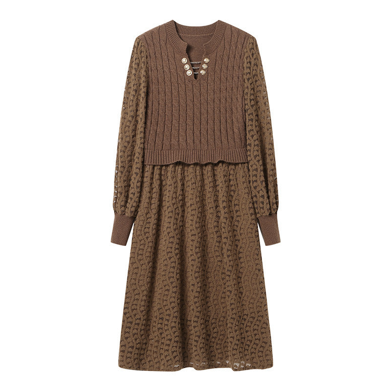 Damen Strickkleid Strukturiert Eleganter Rock
