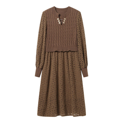 Damen Strickkleid Strukturiert Eleganter Rock