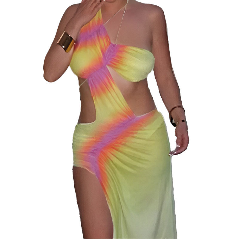 Damen Strandkleid Asymmetrisch Batik-Design