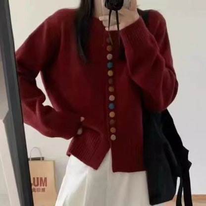 Damen Strickjacke Bunt Knöpfe Lässig