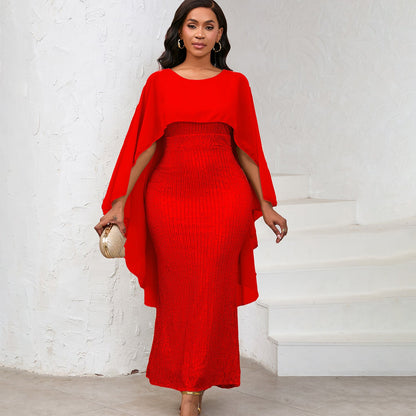 Damen Abendkleid Pailletten Cape Schimmernd