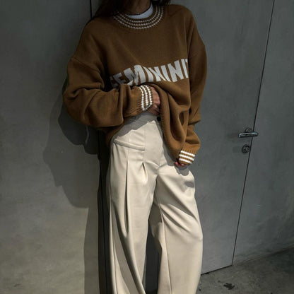Damen Sweatpullover mit Schriftzug und Streifen Bündchen