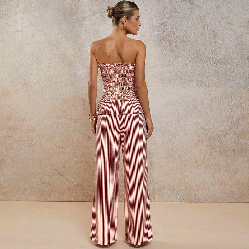 Damen Hosenanzug Peplum Rippstruktur Elegantes Design