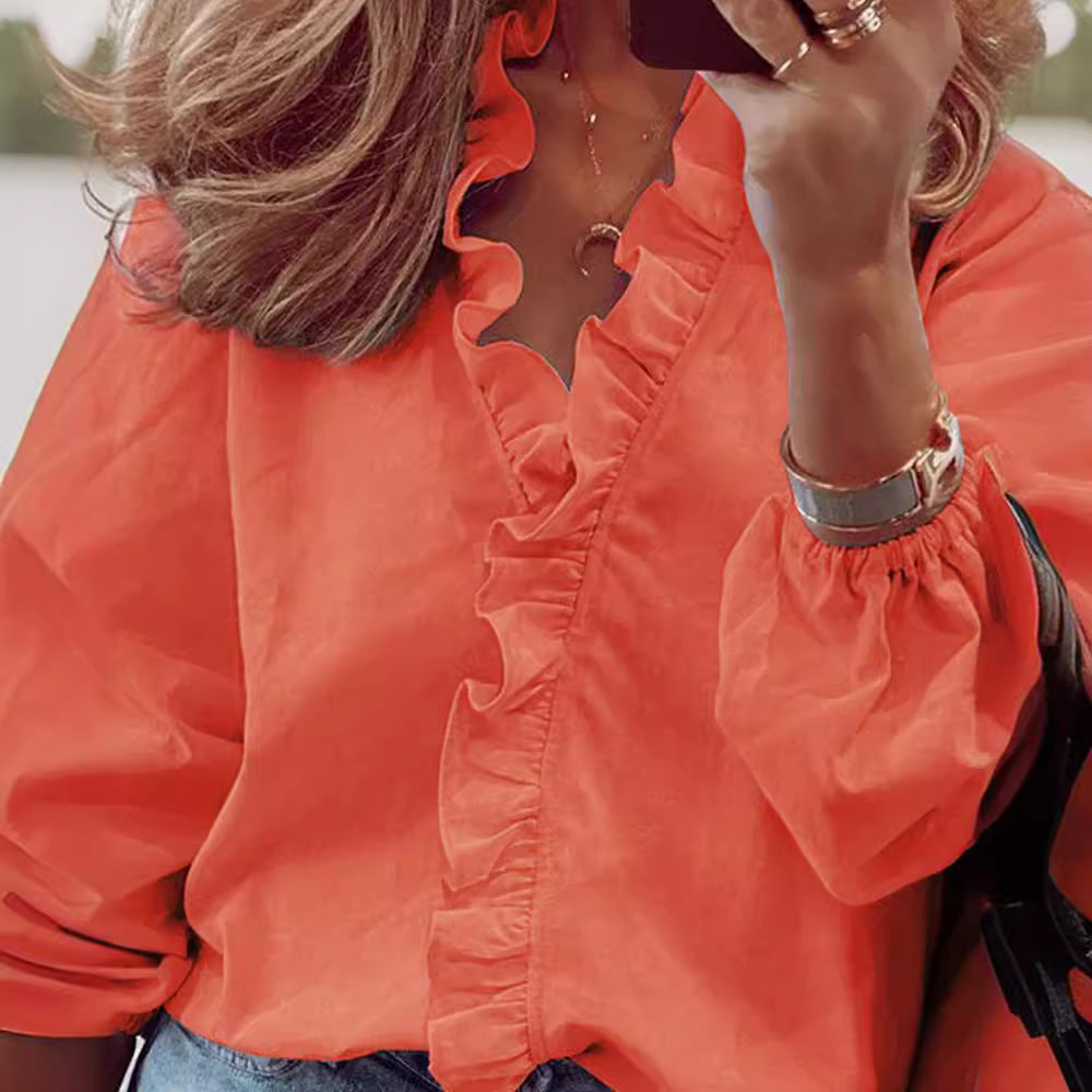 Damen Bluse Rüschendetail Elegante Bluse