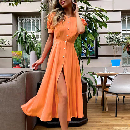 Damen Hemdblusenkleid Knielang mit Knöpfen und Schlitz