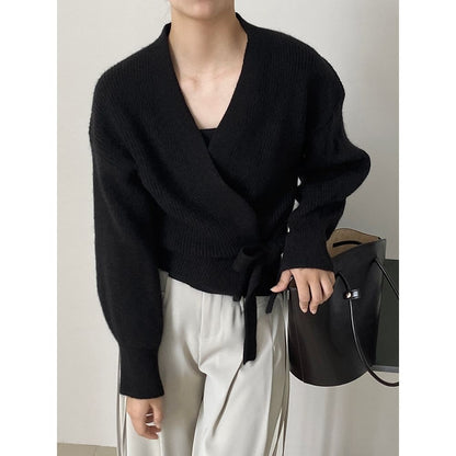 Damen Wickelpullover V-Ausschnitt Taillenzug Norvielle