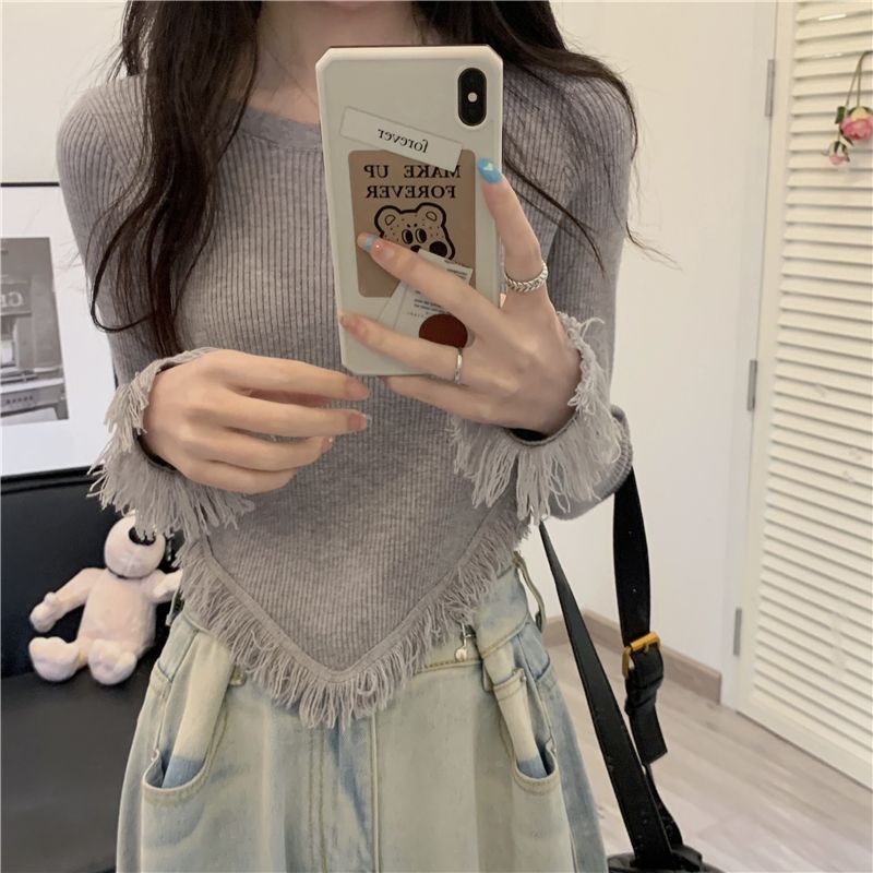 Damen Strickpullover mit Fransen