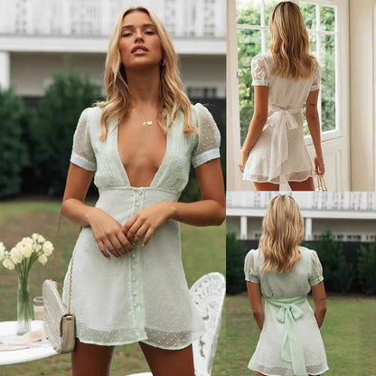 Damen Minikleid mit Pünktchen V-Ausschnitt Luftig Blumenmuster - Norvielle