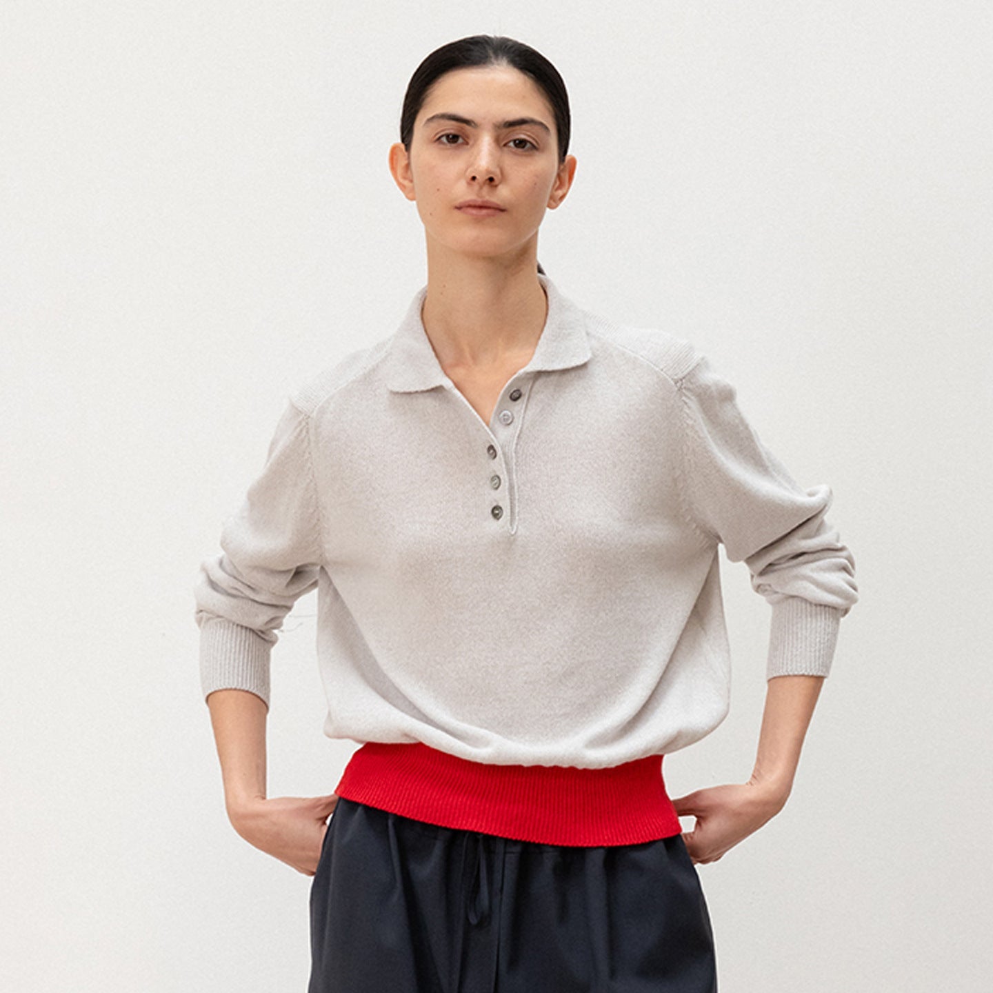 Damen Strickpullover Polokragen Kontrastbund Norvielle