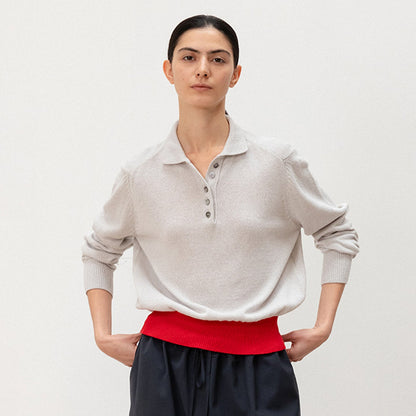 Damen Strickpullover Polokragen Kontrastbund Norvielle