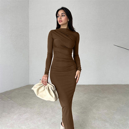 Damen Langarmkleid Figurbetont Raffung Elegant Norvielle