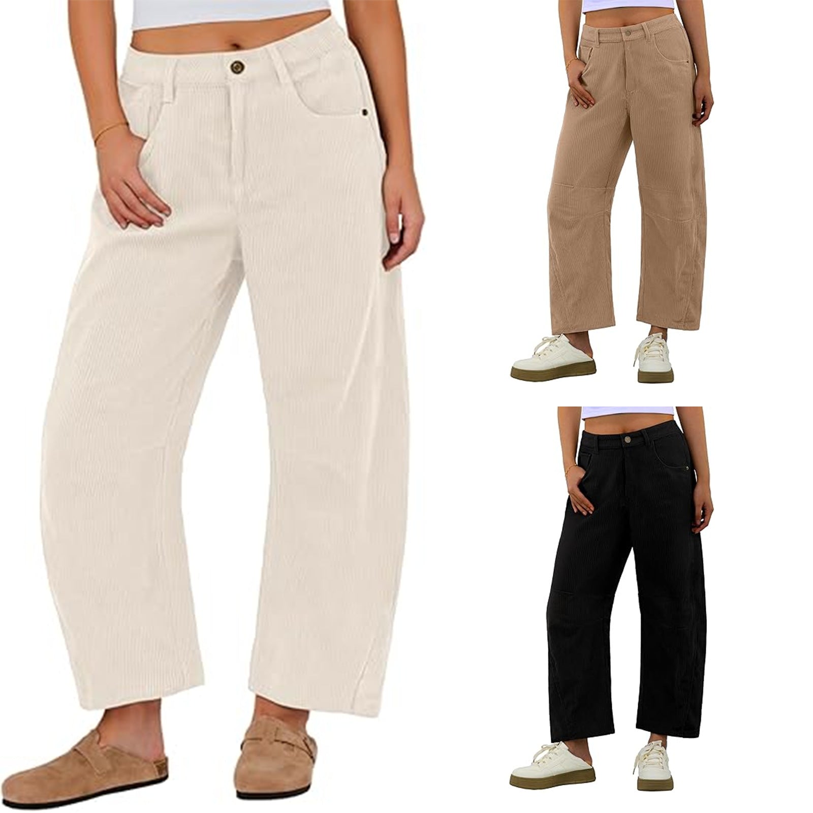 Damen Cordhose Weite Passform mit seitlichen Eingrifftaschen Norvielle - Norvielle
