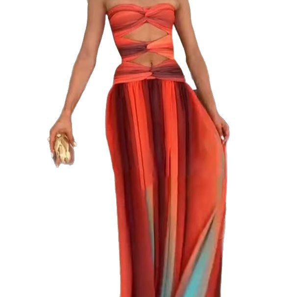 Damen Maxikleid Cut-Out Fließender Rock Norvielle