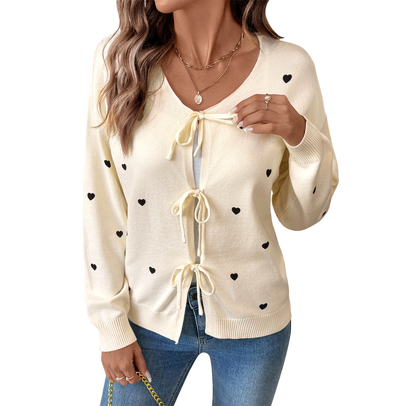 Damen Strickjacke Herzmuster Verstellbarer Bund Norvielle