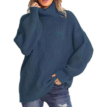 Damen Strickpullover Hochkragen Strukturmasche