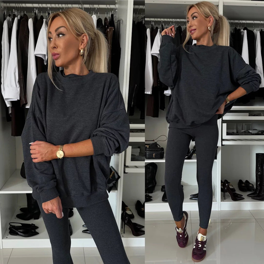 Damen Sweatshirt Lockerer Schnitt Bequeme Leggings