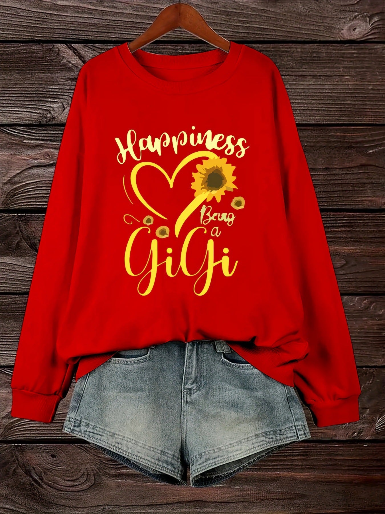 Damen Sweatshirt Voluminöse Ärmel Fröhliches Motiv Norvielle