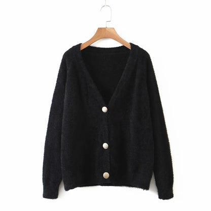 Damen Strickjacke Oversize Große Knöpfe Beige