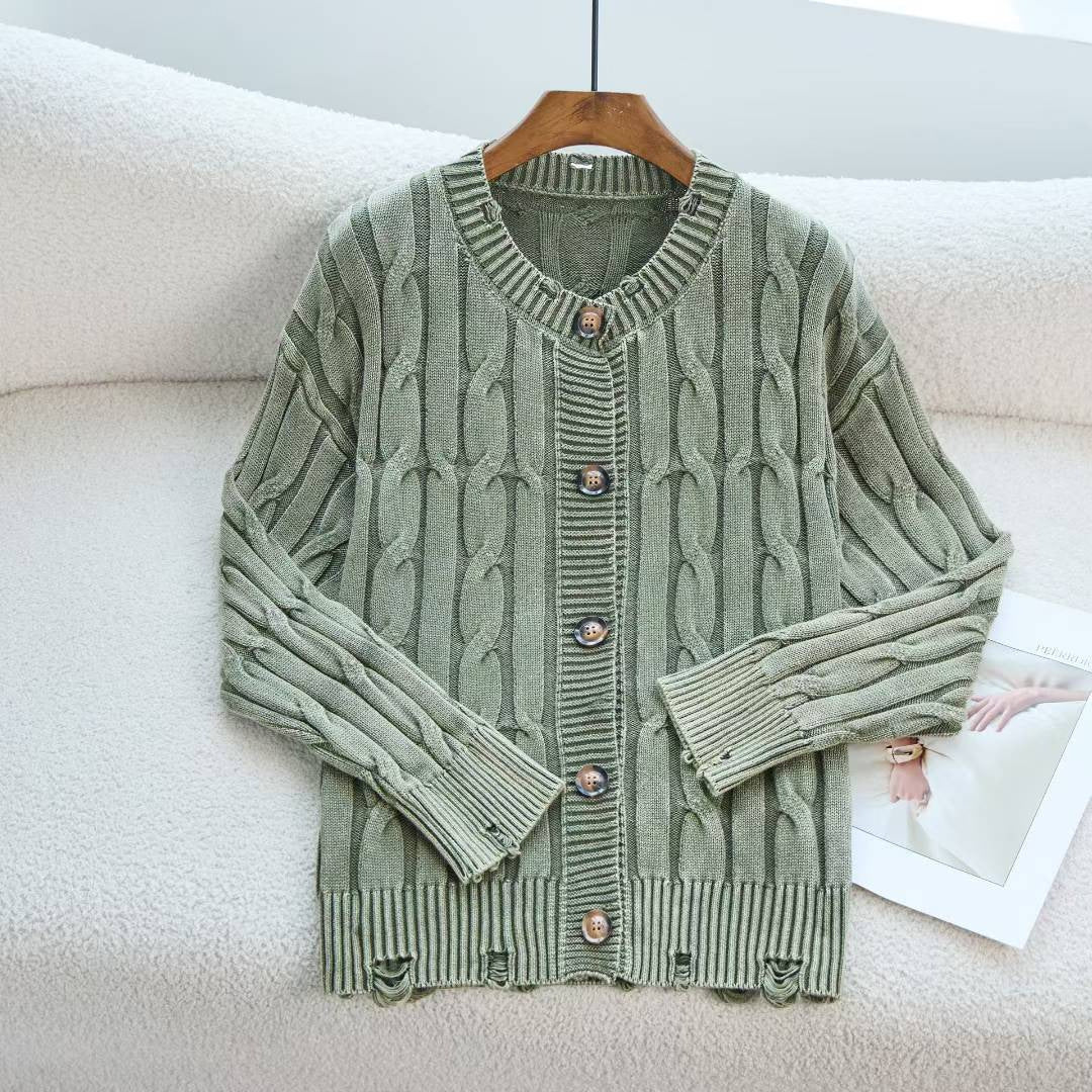 Damen Strickjacke Zopfmuster Knopfverschluss Norvielle