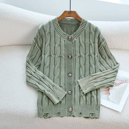 Damen Strickjacke Zopfmuster Knopfverschluss Norvielle