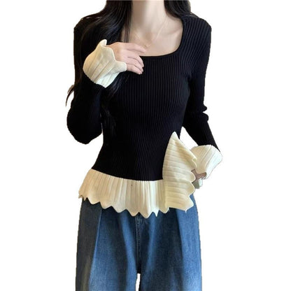 Damen Rippstrickpullover Asymmetrischer Saum Norvielle