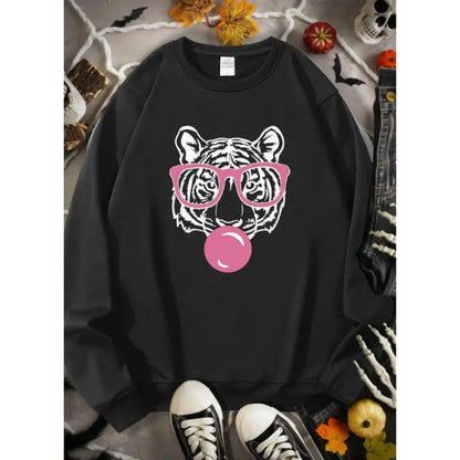 Damen Sweatshirt Tiger-Grafikdesign Baumwolle