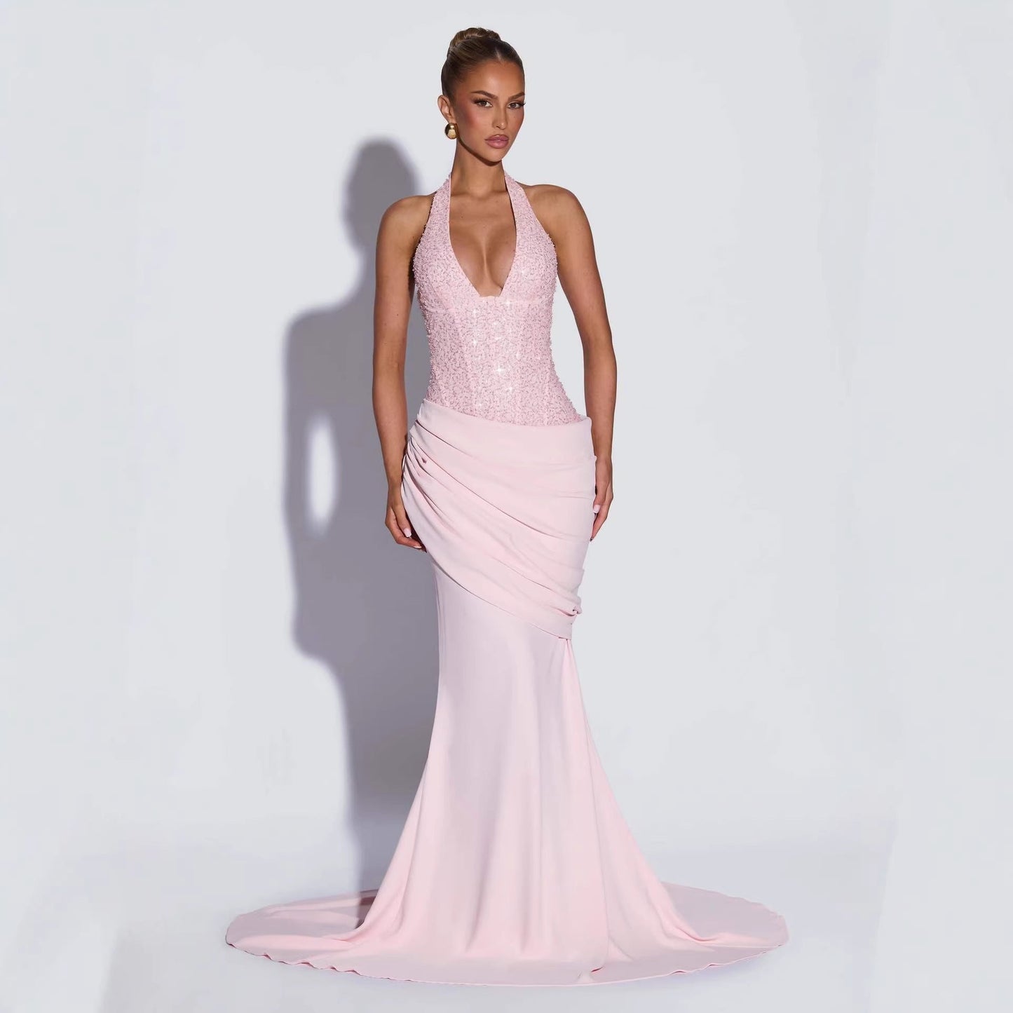 Damen Abendkleid Schimmerndes Oberteil Fließender Rock Norvielle