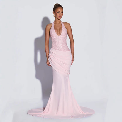 Damen Abendkleid Schimmerndes Oberteil Fließender Rock Norvielle