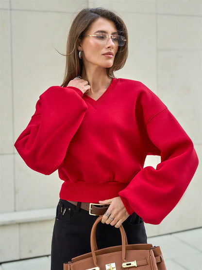 Damen Oversized-Sweater V-Ausschnitt Weite Ärmel Norvielle