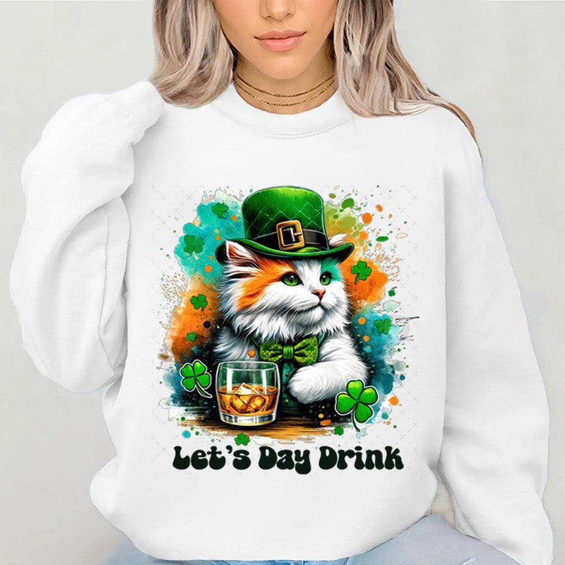 Damen Sweatshirt Katzenmotiv Lustig Weiß - Norvielle