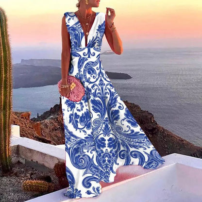 Damen Maxikleid Geometrischer Schnitt V-Ausschnitt
