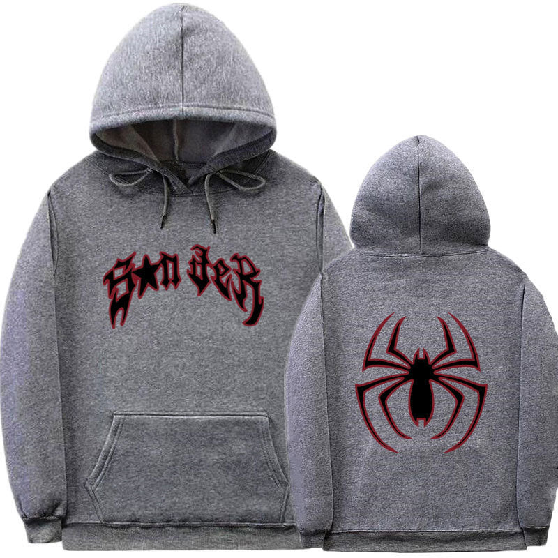 Damen Kapuzenpullover Spinnenmotiv Grobdruck Norvielle