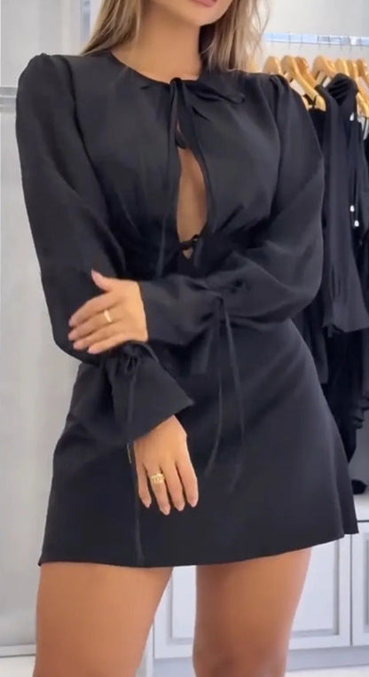 Damen Minikleid Raffiniertes Kordelzug Puffärmel Norvielle