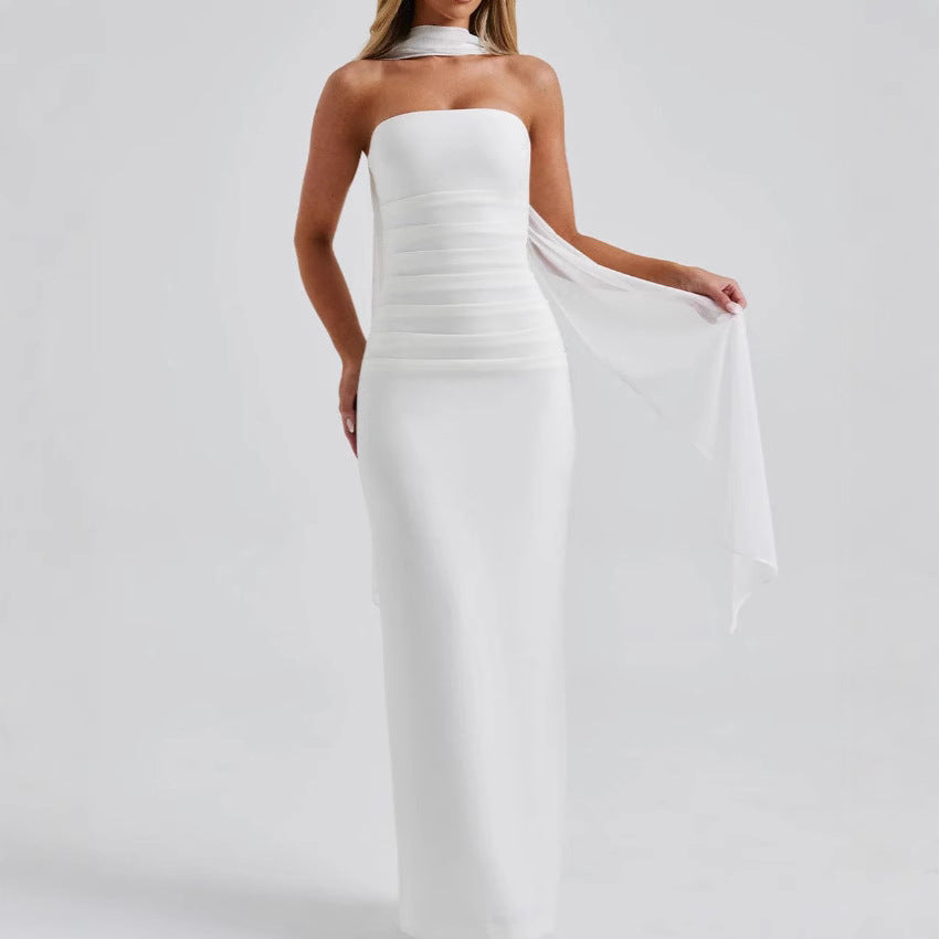 Damen Langabendkleid Schulterfrei Rüschen Norvielle