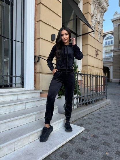 Damen Loungewear-Anzug Kapuze Elastischer Bund