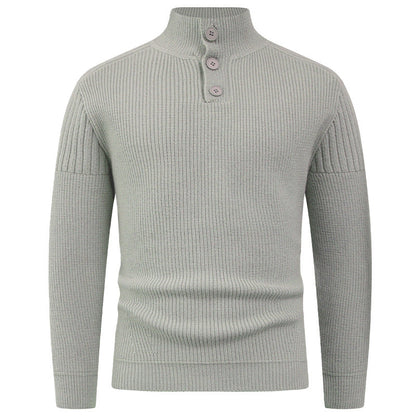 Herren Pullover Hochkragen Knopfdetails Wärme Beige