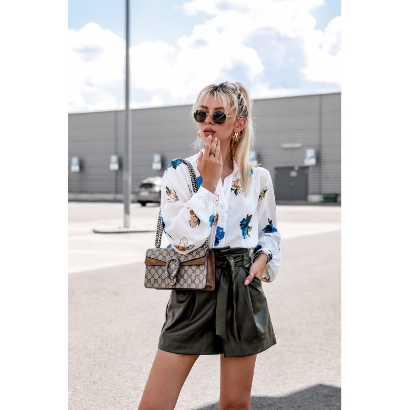 Damen Bluse mit Ballonärmeln Floralmuster