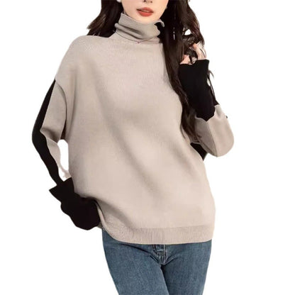 Damen Rollkragenpullover mit Kontrastärmel Norvielle