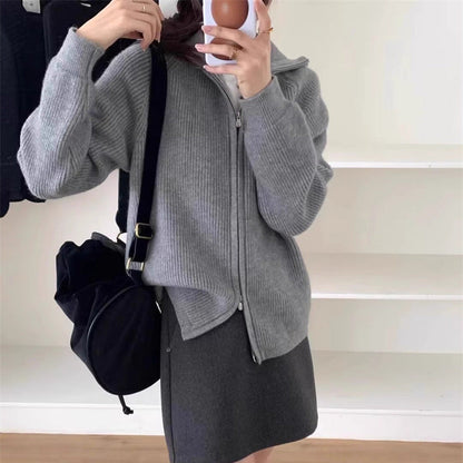Damen Strickjacke Oversized mit Reißverschluss Beige