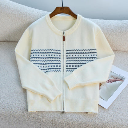 Damen Strickjacke Nordic-Muster Reißverschluss Norvielle