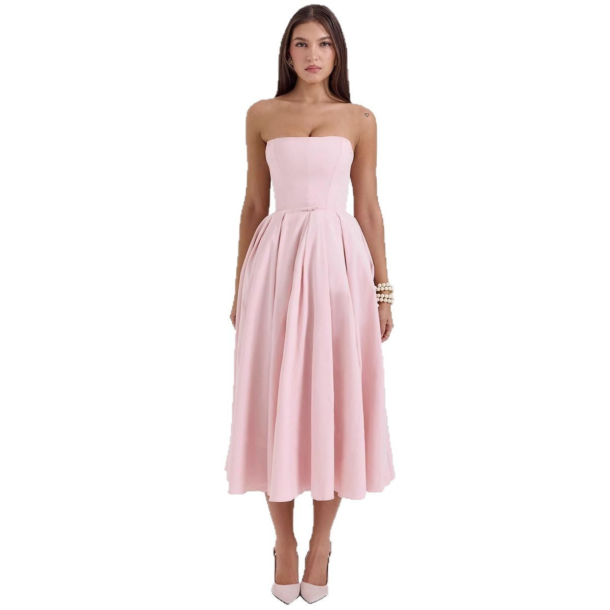 Damen Abendkleid Herz-Ausschnitt Schwingrock