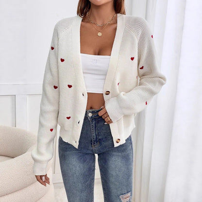 Damen Strickjacke mit Herzapplikationen und Knöpfen Norvielle