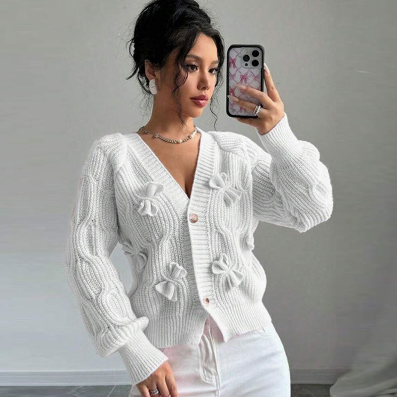 Damen Strickjacke Florales Reliefdesign Knöpfe Norvielle
