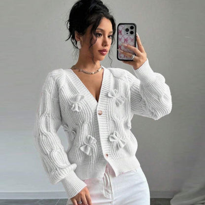 Damen Strickjacke Florales Reliefdesign Knöpfe Norvielle