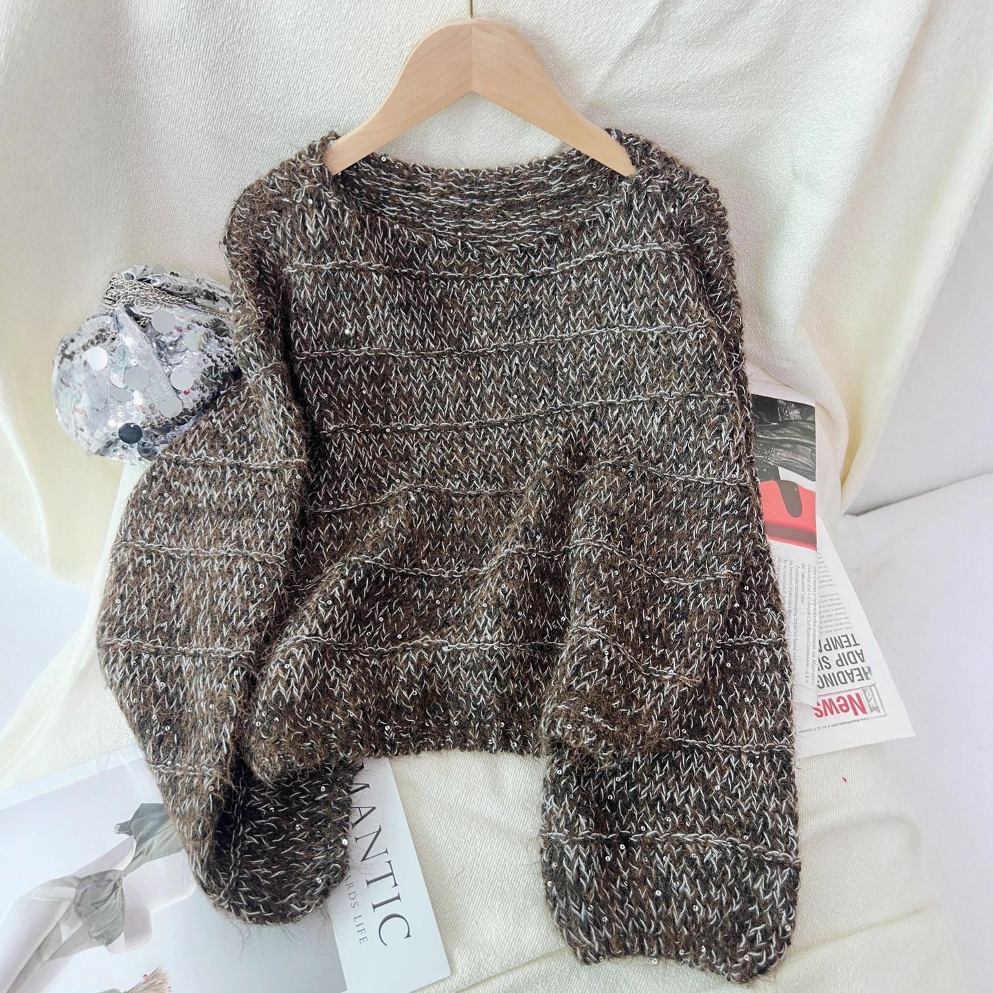 Damen Grobstrickpullover Lässig Ballonärmel Norvielle