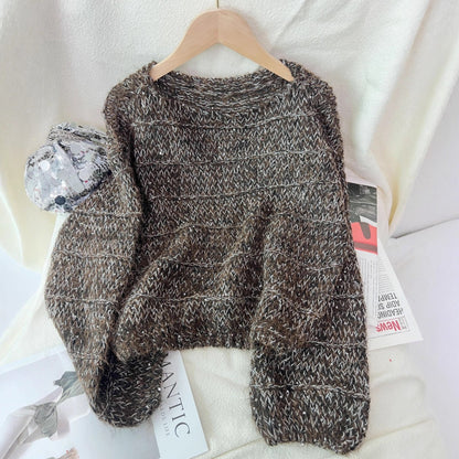 Damen Grobstrickpullover Lässig Ballonärmel Norvielle